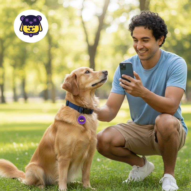 Cómo funciona TweekyPets - Dueño escaneando medalla